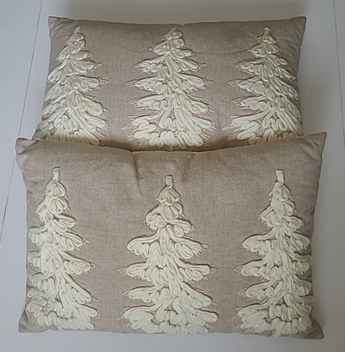 Threshold Tan Throw Pillows Set – Embroidered Pine Trees, Rustic Lodge Decor - Picture 7 of 9