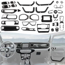 42x Whole Set Central Console Panel Cover Kit Carbon For Jeep Wrangler JL JT 18+