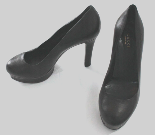 Zapatos de salón GUCCI 7 1/2 cuero marrón punta redonda de 4,25"" tacón 1"" plataformas $920 - Imagen 12 de 12