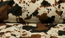 Faux Fur Pony Skin Velboa Fabric Material CREAM BROWN COW