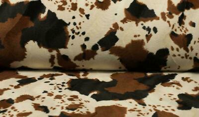 Faux Fur Pony Skin Velboa Fabric Material CREAM BROWN COW