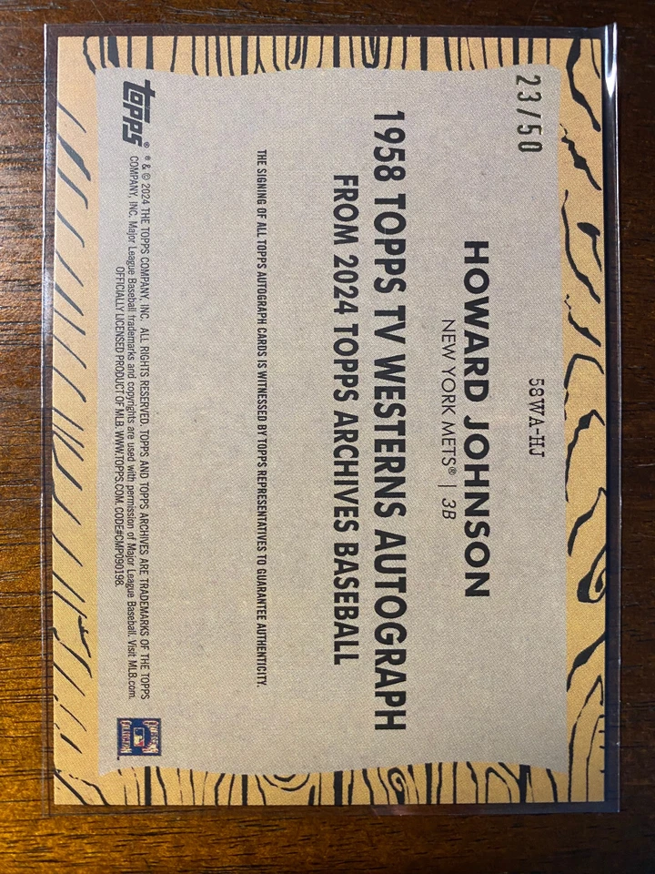 2024 Topps Archives Howard Johnson #58WA-HJ 1958 TV Western Auto Gold /50 Mets - Image 2 of 2