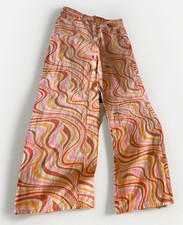 60s/70s Look not Vtg psychedelic flare pants orange/pink/cream abstract pattern
