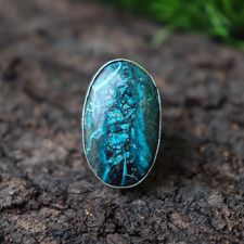 Natural Chrysocolla Ring 925 Sterling Silver Handmade Oval Gemstone Gift