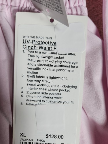 Lululemon Uv-protective Cinch-waist Jacket Women's Size XL Pink Lightweight - Picture 3 of 8