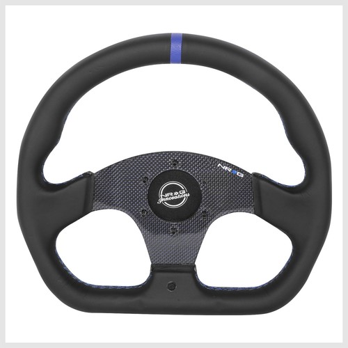 320mm Flat Bottom Carbon Fiber Center Leather Blue Stitching NRG Steering Wheel - Foto 7 di 8