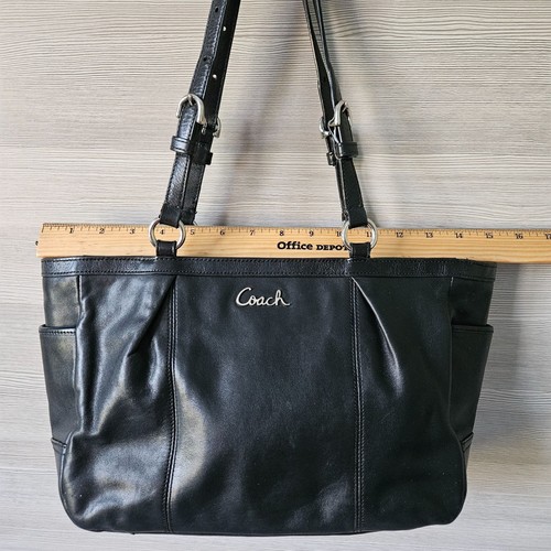 Coach Gallery East West Black Leather Bag F17721 Shoulder Double Handle Purse - Picture 22 of 23
