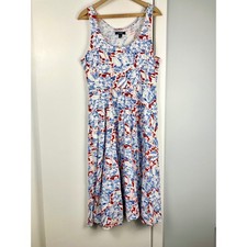 Chaps Floral Print Sleeveless Midi Cotton Summer Dress Red White Blue Size L
