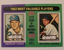 1975 Bobby Shantz/Hank Sauer 1952 MVPs Topps # 190