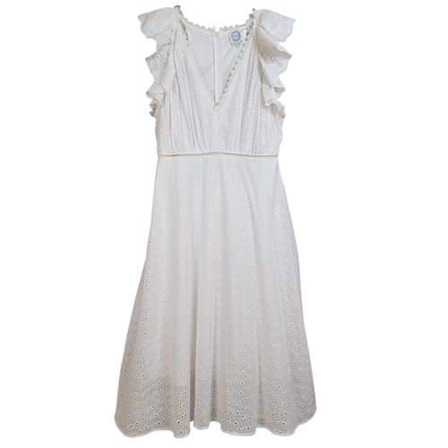 Francescas Blue Rain Eyelet Lace Dress L White Mid Flutter Coquette Cottagecore - Picture 3 of 15