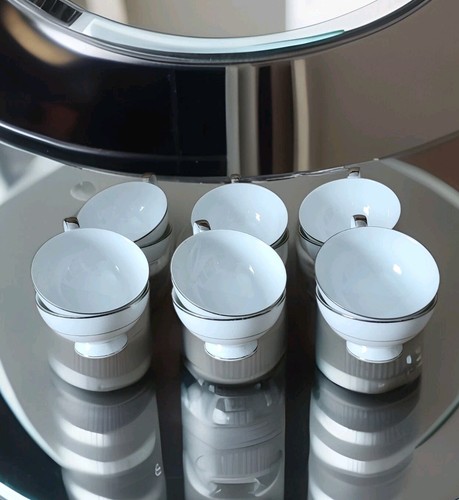 Mikasa Citation (5428) 12 Footed Cups Set, All White w/ Platinum Trim - Picture 3 of 11