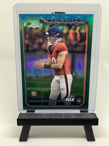 Bo Nix RC Broncos Teal Refractor 004/250 2024 Topps Chrome Football - Picture 3 of 3