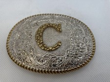 Crumrine Heavy Silver Plate on Jewelers Bronze Buckle Initial C Belt Buckle