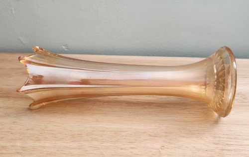 Orange Iridescent Carnival Glass Swung Vase - Picture 11 of 20