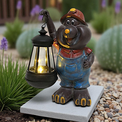 Solar Maulwurf Figur mit Laterne LED Gartenfigur 21 cm warmweiß solarleuchte