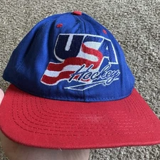 Vintage Starter USA Hockey Hat Snapback NHL Olympics Blue Red Cap