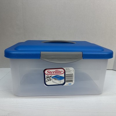 VTG Sterilite Show Offs 1894 Storage Tote Hinge Handle Sail Blue Lid 14x9x7 2004