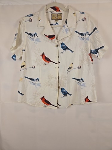 Bit & Bridle Bird Print Western Button Down Top Cotton blend Womens L - Picture 1 of 4