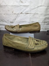 Vintage Cole Haan Woven Tassel Loafers Olive Green Leather Made in Italy L13 R12