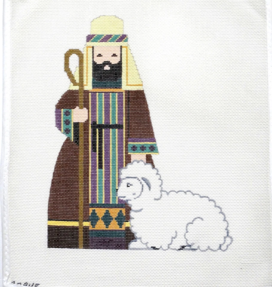 Hand Painted Needlepoint Canvas Shepherd-Lamb Nativity Scene Carol Dupree CD948A - Image 2 of 2