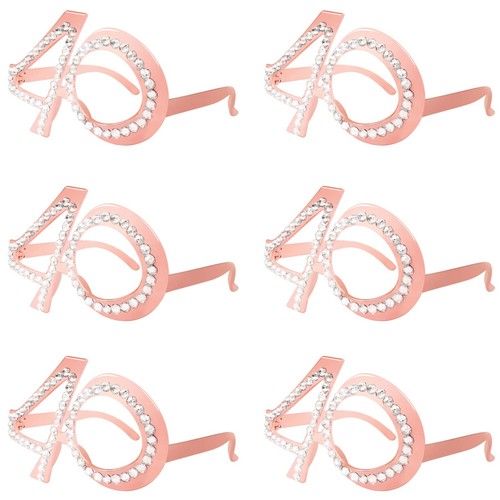 40th Birthday Glasses - 6 Pairs Rose Gold 40 Years Old Glasses with Rhineston...