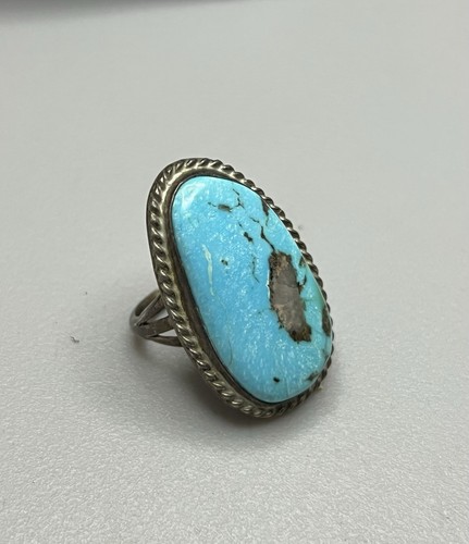 Great Vintage Large Navajo Sterling Silver & Turquoise Native Ring s7.5  13.9g - Picture 1 of 7