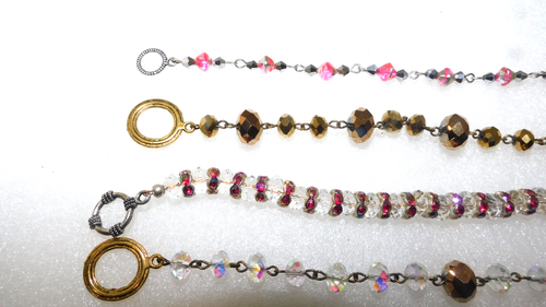4 ASSORTED MULTICOLOR GLASS BEAD 8" TOGGLE CLASP BRACELETS GOLD SILVERTONE - Picture 2 of 3