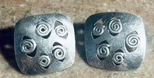 Vintage BOMA Sterling Earrings Modernist Spiral Square Abstract 1970s 6.47 Grams