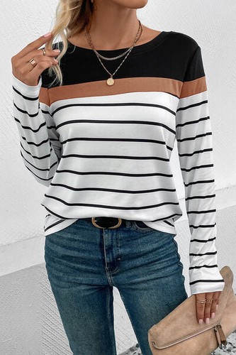 Women Striped Round Neck Long Sleeve T-Shirt - Bild 20 von 23