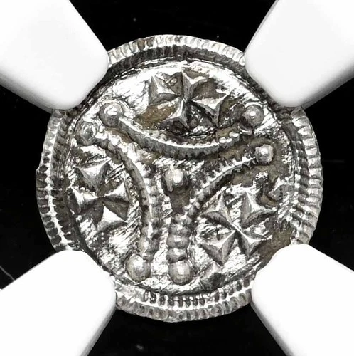 HUNGARY. Stephen II, 1116-1131, Silver Denar, Rare type, NGC MS60