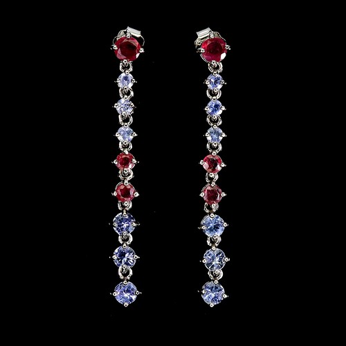 925 Sterling Silver Earrings Round Ruby Tanzanite Natural Gemstone Jewelry - Picture 1 of 13
