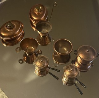 VTG BODO Hennig & UNK Lot Copper tone Pans Pots Artisan Dollhouse Miniature