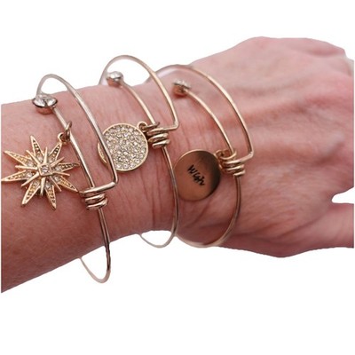 Antonella Nester Set 3 Spring Release Bangle Bracelet w/ Charms Wish
