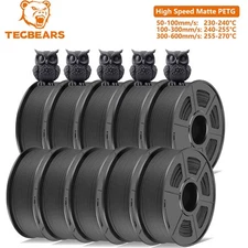 TECBEARS 10KG High Speed Matte PETG 600mm/s 3D Printer Filament No Clogging Gray