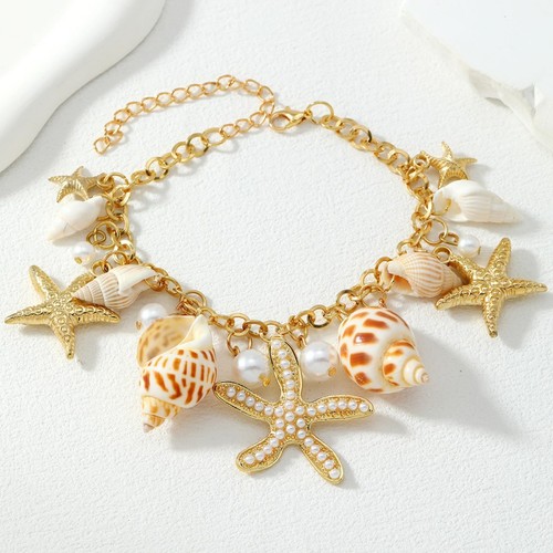 Multilayer Shell Starfish Conch Bracelets for Women,Boho Rice Beaded Bracelets A - Foto 2 di 7