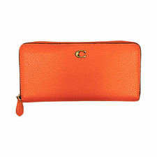 COACH Accordion Zip Pebbled Leather Wallet Sun Orange 7.5  x 4  x 0.75  Pockets