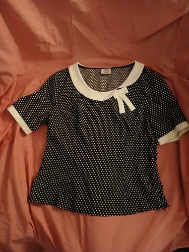 Banned Apparel UK Phoebe Sailor Nautical 50s PeterPan Collar Black Polka Dot Top