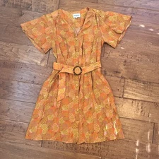 FRNCH The Oria Dress Paloma Print Size XS Woven Belted Ruffle Sleeve