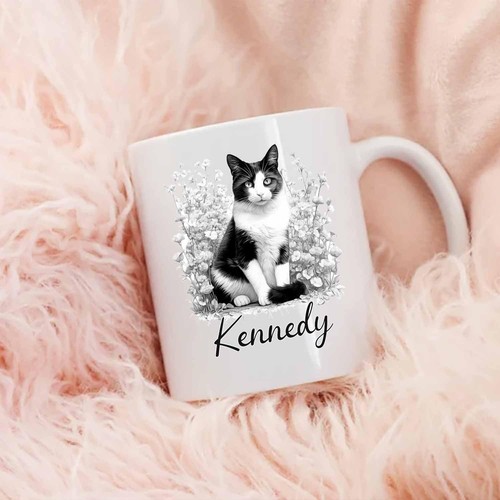 Cat Coffee Mug Cup 11Oz 15Oz Tuxedo Cat White Ceramic Coffee Cup Gifts For Cat L - Picture 3 of 7