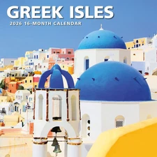 Carousel Calendars,  Greek Isles 2026 Wall Calendar, 12'' X 12'', 16-Month Calen