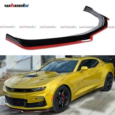 For 16-22 Chevy Camaro 1LE Style Gloss Black & Red Front Bumper Lip Splitter ABS