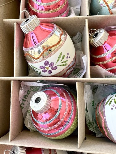 RADKO SHINY BRITE OSTER GLAS EIER & KUGEL ORNAMENTE 12ER SET ROSA LILA GRÜN - Bild 9 von 12