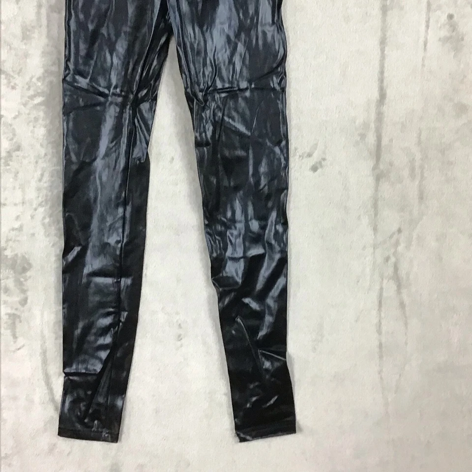 HUE Women’s S Black Faux Leather Leggings Stretch Mid Rise Nylon Spandex NWOT - Image 2 of 4