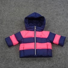 Polo Ralph Lauren Puffer Jacket Girls 3 Months Pink Blue Hooded Striped A