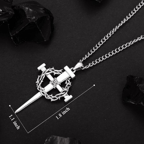 Kreuz Halskette 925 Sterling Silber Christlicher Schmuck für Herren A01-Silber - Bild 5 von 5