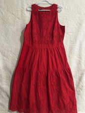 Talbots Women's Poppy Red Sleeveless Dress Size 16 Embroidered Lined