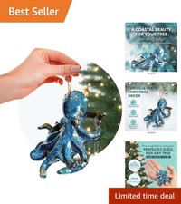 Beautiful Hand-Painted Octopus Ornament for Coastal Christmas Trees - Gift Ready