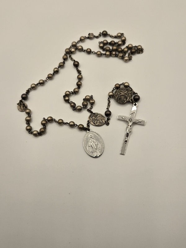 Antique 32.8G Sterling Silver  Rosary c.1890–1920 Very Rare Unique!