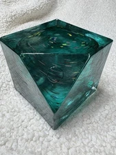 Hand Made Glass Cube with Cut Corner Paperweight / Book End 4 Inches 5+ Pounds