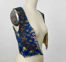 Antique Edwardian Victorian Vest Bodice Smocking Floral Print Silk Metal Trim